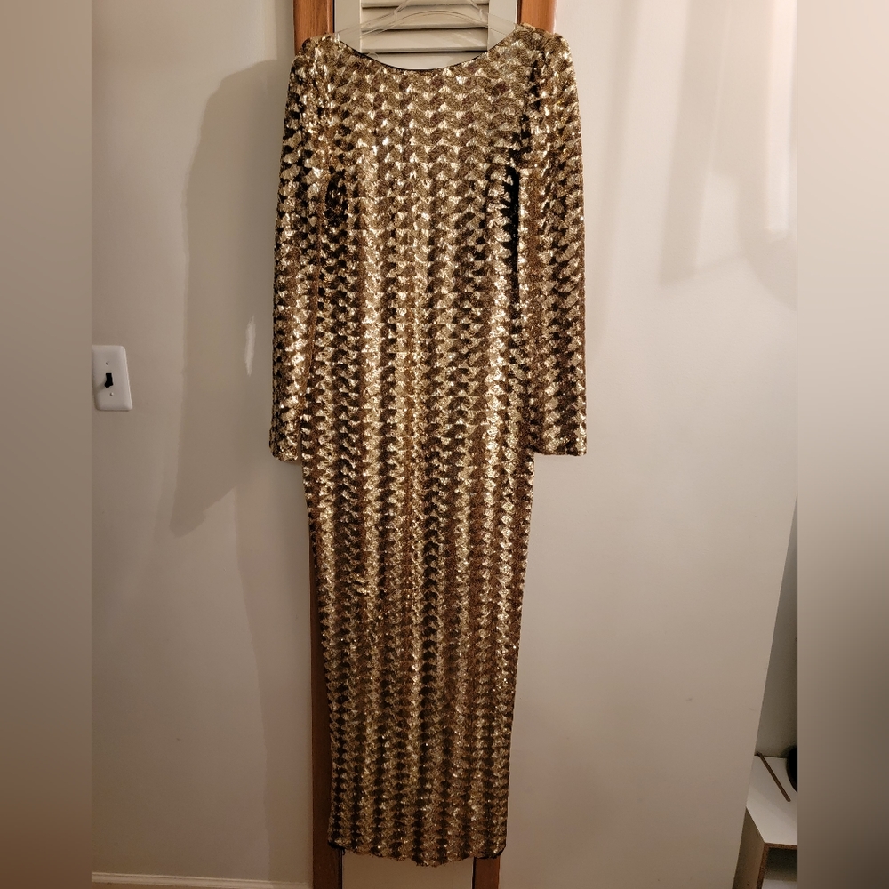 Vintage Badgley Mischka Gown Long Sleeve Gold Modest Bride 12